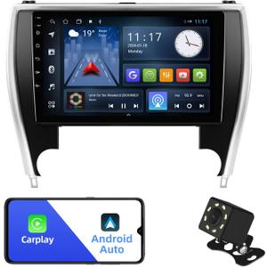 2+32G Android 12 Double Din Car Stereo for Toyota Camry 2015-2017 with 10.1 Inch Touchscreen Radio Built-in Bluetooth 5.4/WiFi 6/Wireless Carplay/Android Auto/GPS/FM/AUX-in/SWC/Backup Camera (Without Physical Buttons)