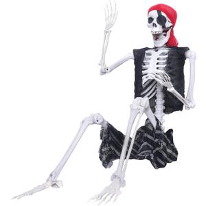 5.4Ft Halloween Skeleton Life Size Pirate Skeleton Creepy Posable Skeleton Realistic Human Full Body Skeleton with Movable Joints for Halloween Decorations (Grey, 5.4ft) (Gray)