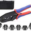 HKS Ratcheting Crimping Tool Set 8 PCS - Quick Exchange Jaw for Heat Shrink Terminals, Non-Insulated, Open Barrel, Solar Conncetors, Insulated and Non-Insulated Ferrules AWG 20-2