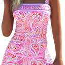 ROSEWE Womens Tummy Control Tankini Bathing Suits, Two Piece Ruched Swimsuits, Floral Print Swimdress with Skirt (Large, Pink Paisley)