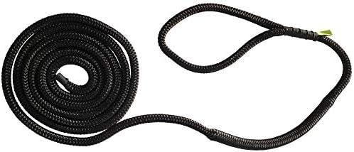 Shockline 5/8 Inch Dock Line with Integrated Shock Absorber, Double Braided, Polyester, 15, 25, 35 FT, Hand Spliced 12" Eye, Black