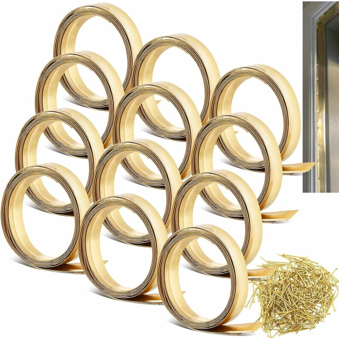 Zonon 1-1/8" W x 106.30' L Spring Bronze Weather Stripping Metal Brass Weather Strip Copper Weatherstripping for Exterior Old Door or Window Seal with Mounting Nails(Flat)
