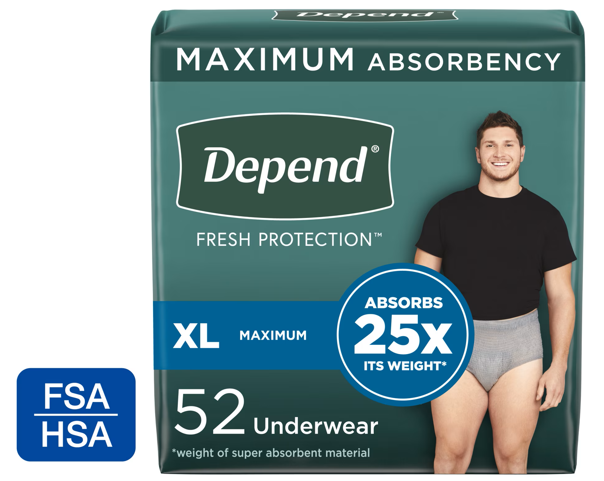 Depend Fresh Protection Incontinence Underwear for Men, Adult Diapers, XL, 52 Count