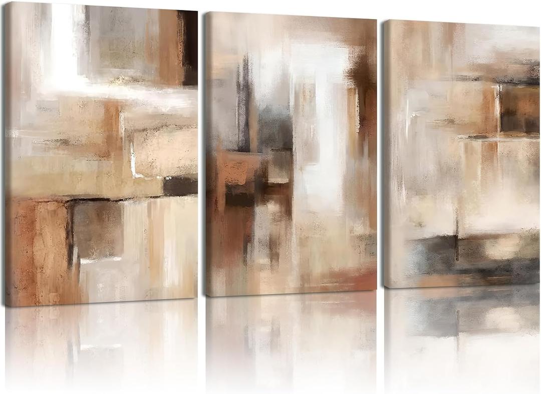 LYYGLYY 3Pcs Framed Brown and Black Canvas Wall Art 16x24 Inches