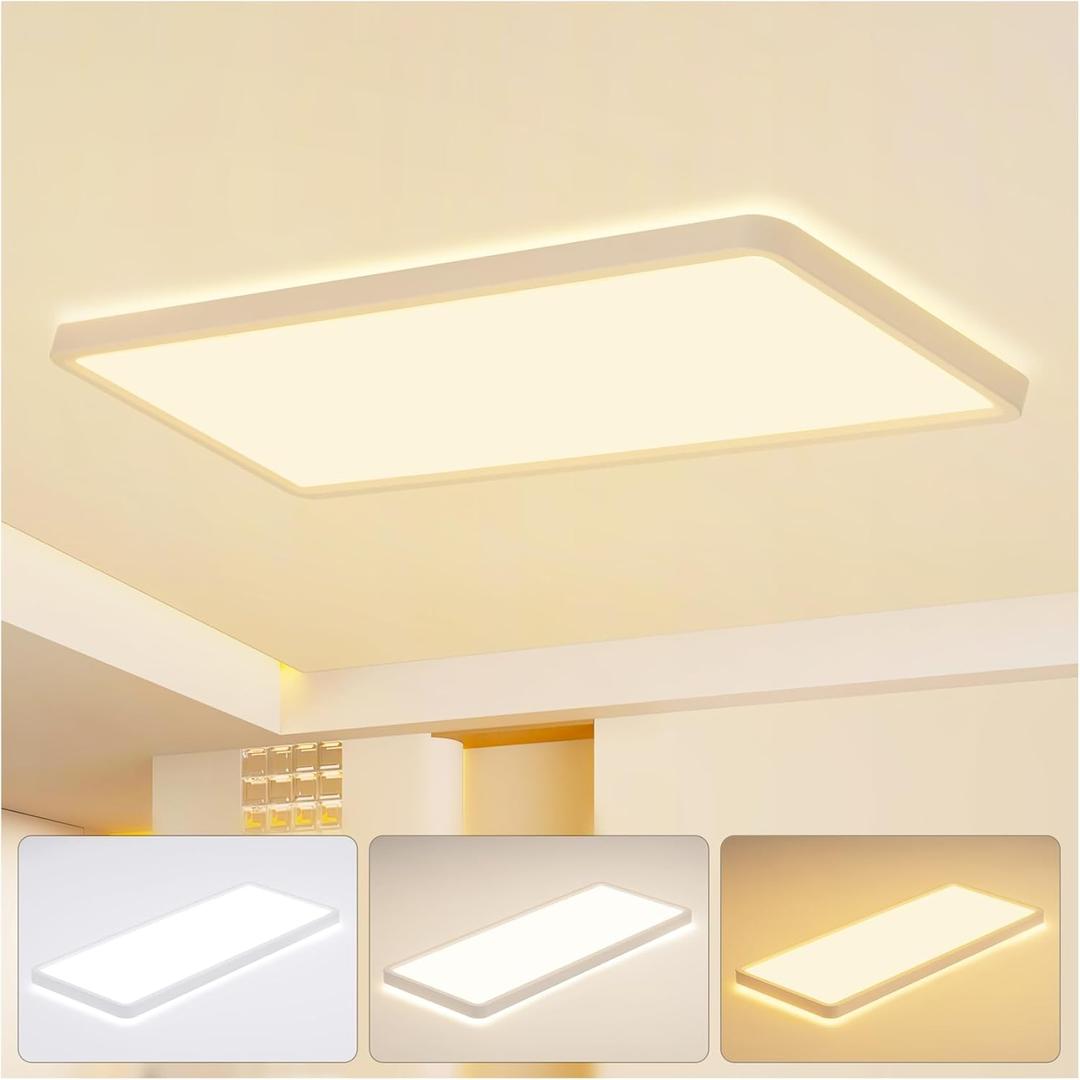 23 Inch Square LED Flush Mount Ceiling Light,32W 3200LM,3 CCT Selectable 3000K/4000K/6500K,Ultra Thin Low Profile Ceiling Light Fixture,White, for Bedroom Kitchen Living Room Hallway