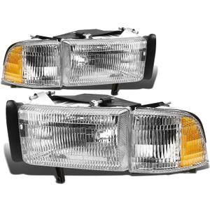 Auto Dynasty Headlights Assembly for 1994-2002 Dodge Ram 1500 2500 3500 | 4Pcs Headlamps for 94-02 Dodge Ram 1500 2500 3500 (Non-Sport Models), w/Corner Lamp, Driver and Passenger Side, Chrome Amber