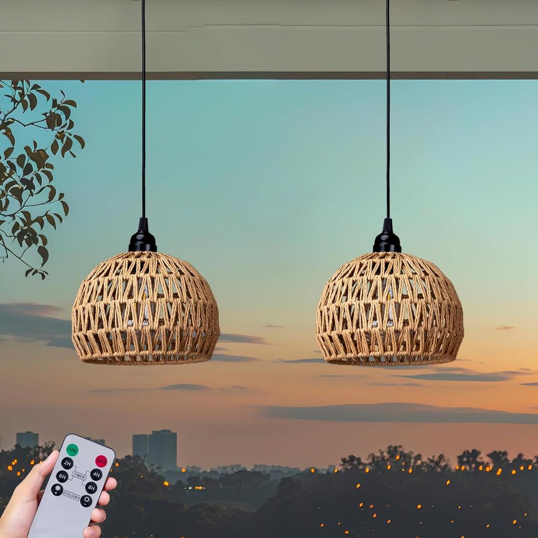 Battery Operated Hanging Outdoor Chandelier, Battery Power Pendant Light, Gazebo Lights Outdoor Waterproof, for Gazebo, Pergola, Porch, Patio, Indoor Outdoor Decor Lighting (2)