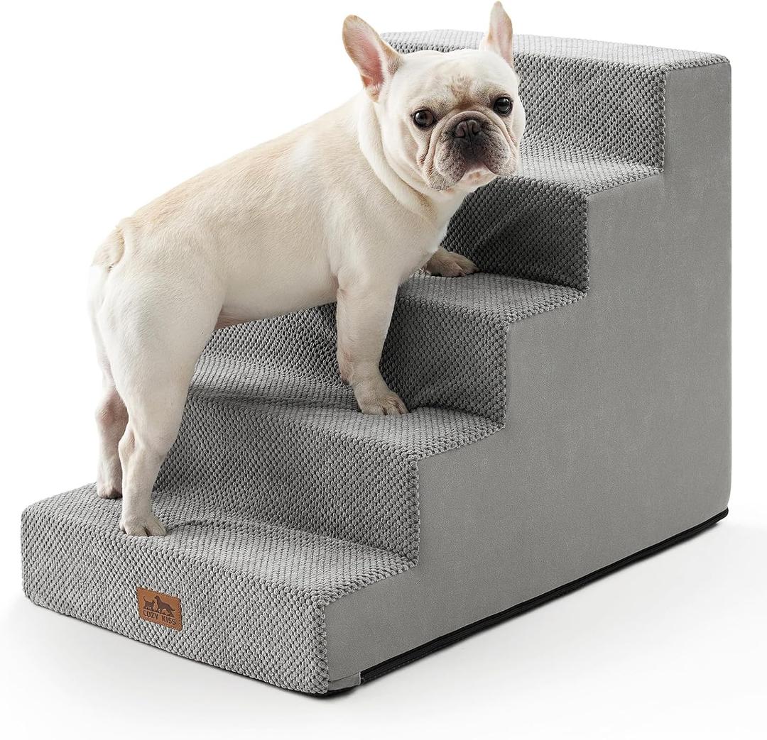 COZY KISS Dog Stairs for Small Dogs, 5 Tier Wider Pet Stairs for High Beds, 23.6" H NonSlip Dog Steps for Old Cats, Puppies, Small Medium Dogs, 19.7x29.5x23.6 inch, Grey