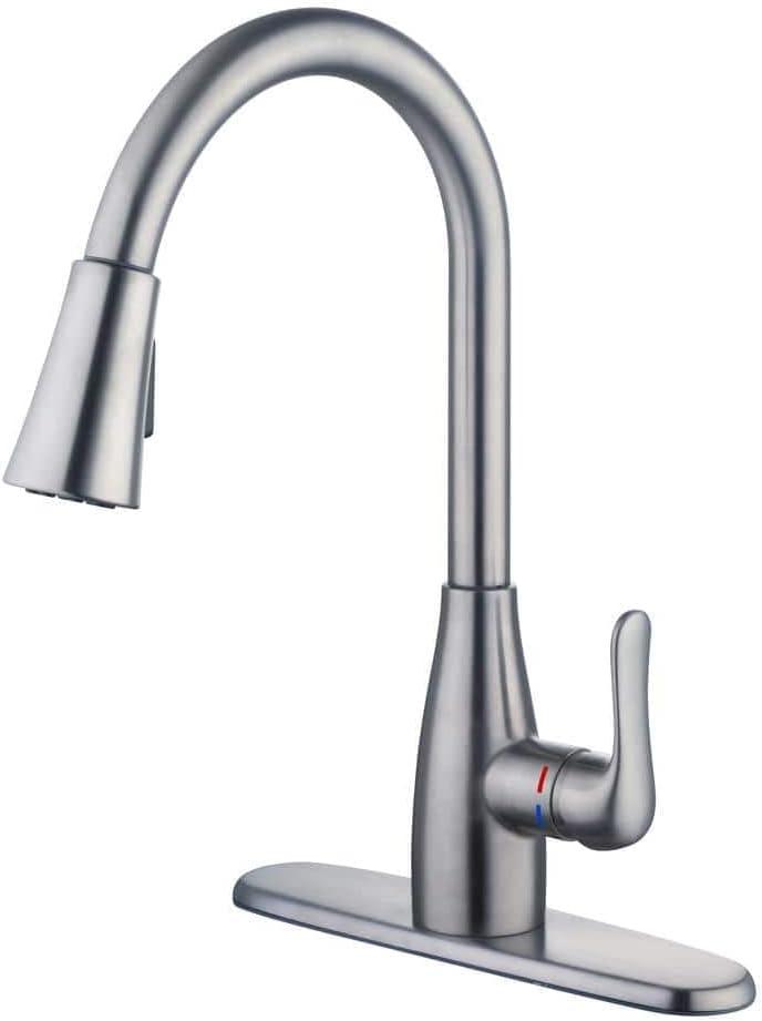 Glacier Bay McKenna Kitchen Faucet with Single Handle Pull-Down Sprayer (Stainless Steel), HD67726W-1208D2