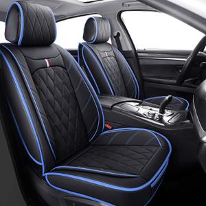 Aierxuan Car Seat Covers Full Set Waterproof Leather Compatible with Toyota Highlander Corolla Prius Camry Rav4 Mdx Chevy Blazer Cobalt Trailblazer Cruze Equinox Malibu Buick, Black-Blue