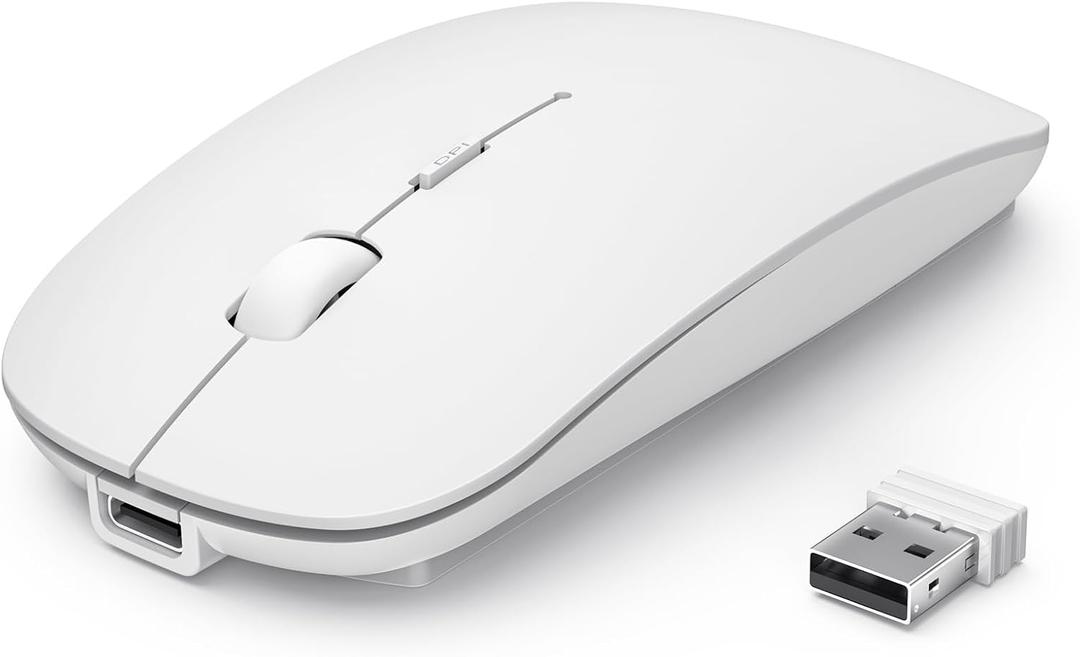 TECKNET Bluetooth Wireless Mouse, Rechargeable Silent Portable Computer Mouse, 6 Adjustable DPI, Dual Mode (Bluetooth 5.2/3.0 and 2.4G USB Receiver) for Laptop, iPad, MacBook, PC, Desktop, Android (white)