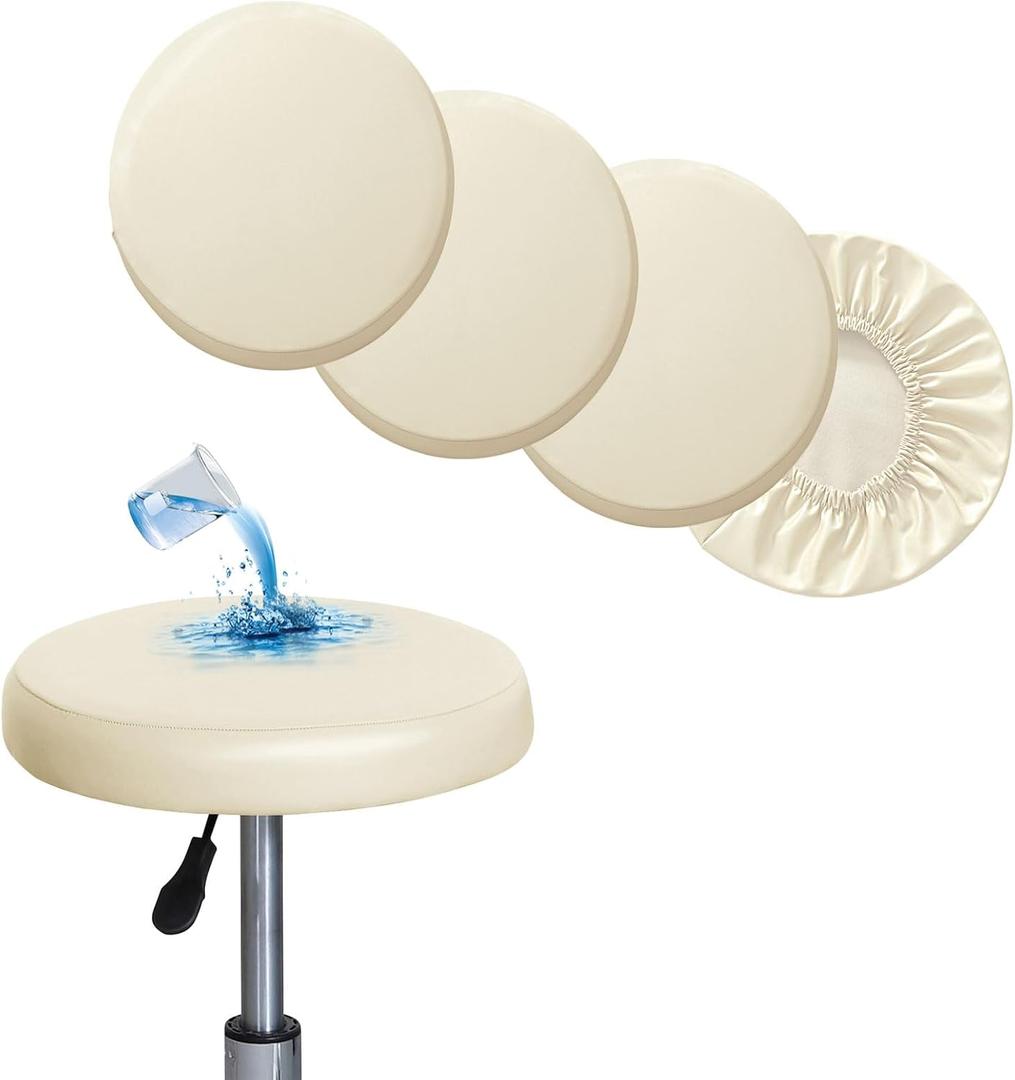 Shukii Stool Covers Round 2 Pack Bar Watedrproof PU Slipcover with Elastic Cushion Seat for Chair, Beige (XL (16"-18") 4 Counts)