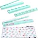 50cm Mahjong Racks with Pushers, Light Blue Wooden American Mahjong Tile Pushers & Racks Set of 4, with White Printed Mahjong Racks Drawstring Bag, Mahjong Accessories, 50 x 6.5 x 2.7 cm