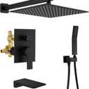 SHAMANDA Shower System with Waterfall Tub Spout and Handheld Shower Head, 12" Rain Shower Faucet Sets Complete with Shower Round-in Valve and Trim, Wall Mounted, Matte Black, L1001-7