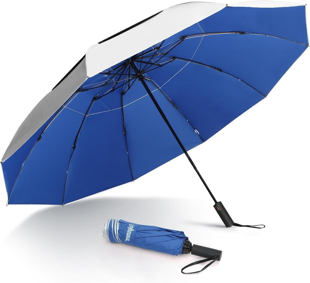 62Inch Umbrellas for Rain Large Travel Compact Golf Umbrella Inverted Windproof Double Canopy 10 Ribs Automatic Open/Close UPF50+ Sun UV Protection (62 Inches, Silver Blue)