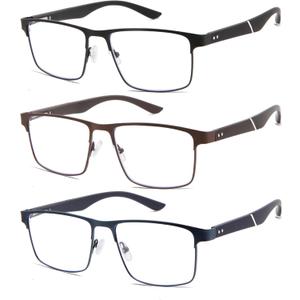 Babrvma 3 Pack Reading Glasses for Men 1.0+, Blue Light Blocking Readers with Spring Hinge, Metal Frame Anti Glare/UV(1.00) 3 Pack Mix Color(black+blue+brown）