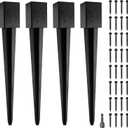 LADECH 4x4 Fence Post Anchor Ground Spike 36 Length Metal Black Powder Coated Mailbox Post Anchors Fit 3.5x3.5 Lumber (4, Black)