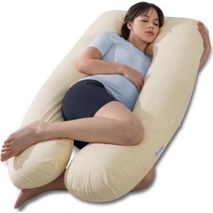 QUEEN ROSE Pregnancy Pillow, U Shaped Full Body Pillows for Sleeping Support, 55 Inch Maternity Pillow for Pregnant Women with Cooling Silky Cover, Yellow