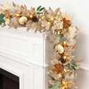 Fall Leaves Garland with Lights for Mantle Decor, 6 Ft Neutral Fall Ear Maple Leaf Garland Decorations with Pumpkins Pine Cone Berries for Home Fireplace Porch Table Harvest Christmas Indoor Outdoor