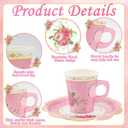 200Pcs Floral Tea Cups and Saucers for Tea Party Supplies, Disposable Tea Cups with Handle and Paper Napkins Dinnerware for Floral Theme Birthday Wedding Bridal Shower Baby ShowerPink