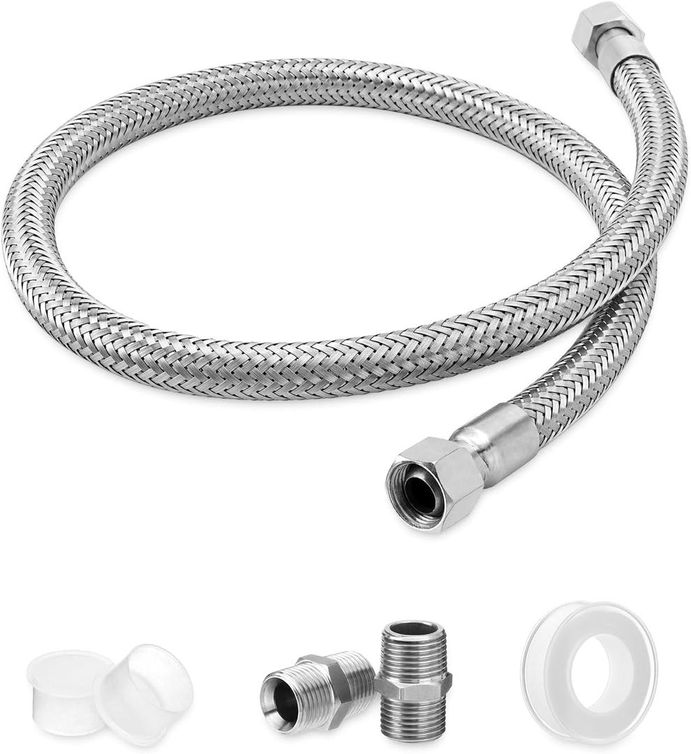 1/2" x 40" Air Compressor Jumper Hose Kit - 1/2" Male NPT to 1/2" Male NPT Swivel Ends - 450 PSI, 750F Stainless Steel Braided - Industrial Grade