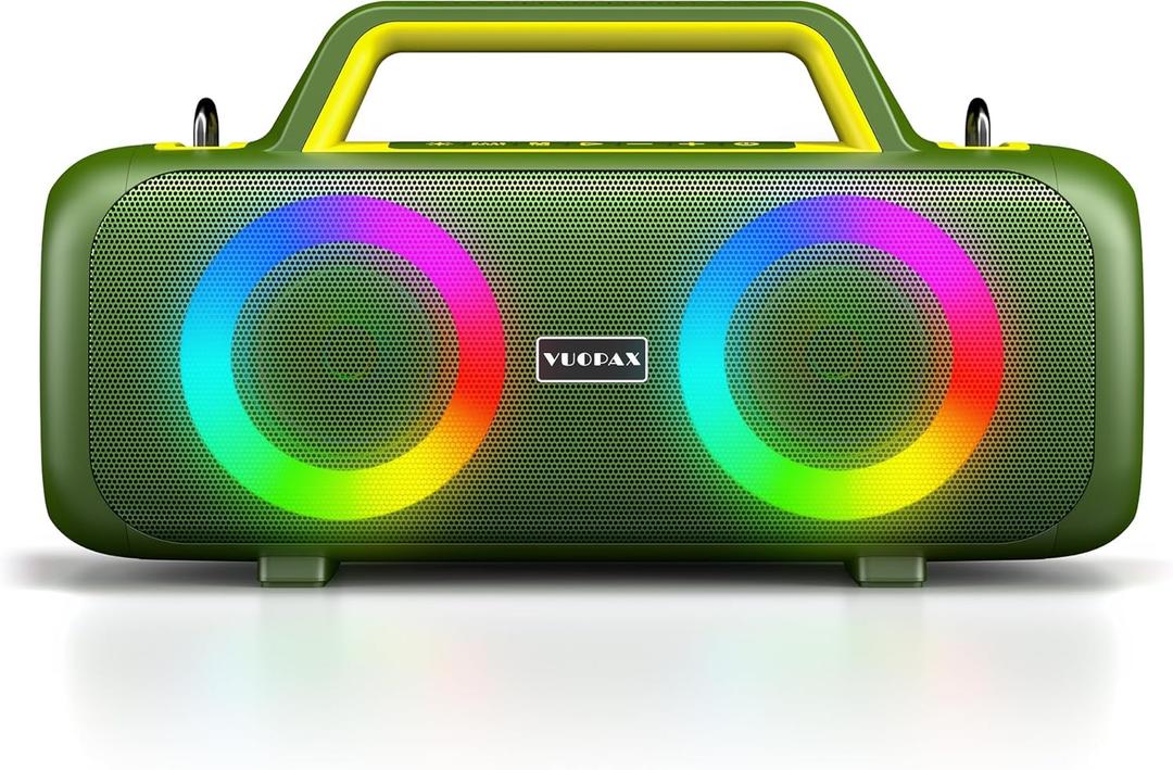 Portable Bluetooth Speaker Wireless,140W Peak Loud Sound with 2 Subwoofers and 2 Tweeters, Plus Bass Boost, IP65 Waterproof Outdoor Speaker, 24H Playtime, RGB Lights, TF/AUX/USB/Mic Input, Large Party (Green)