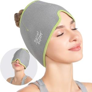 Relief Expert Headache and Migraine Hat with Ice Head Wrap for Injuries Reusable Gel Cold Pack, Ice Cap for Cold Compression Pain Relief for Tension, Sinus, Pressure