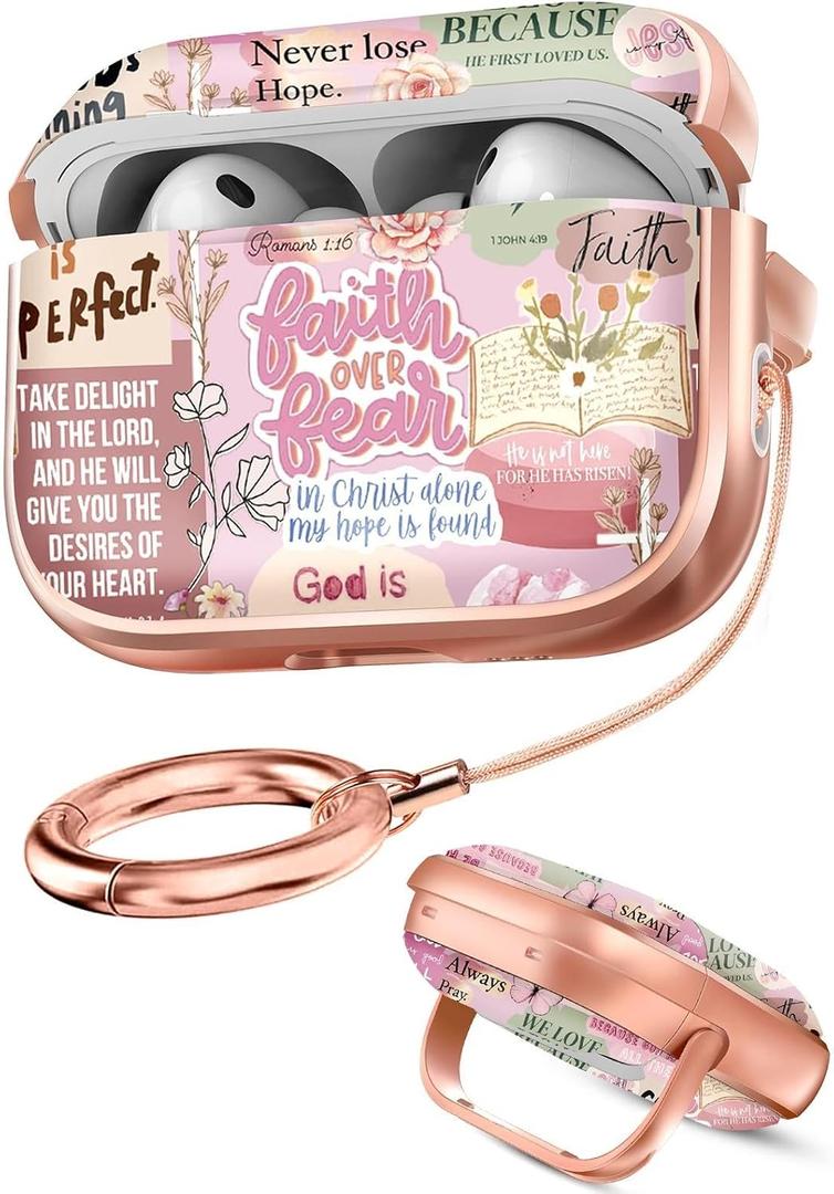 Joyleop for AirPods Pro 3 Case with Safety Lock - Cute Girly Aesthetic Design for Women Grils Hard Protective Cover for AirPod Pro 3rd Case with Keychain & Phone Stand,Christian (Bible)