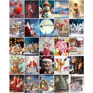 Fulmoon 24 Pack Christmas Diamond Painting Kits 11.8 x 9.8 Inch 5D Christmas Theme Diamond Art DIY Full Round Drill Crafts for Beginners Numbers Diamond Art Painting Packs for Home Wall Decor Gifts