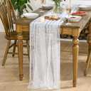 2 x Horaldaily White Silver Star Gauze Tablecloth 60x120 Inch Rectangular | Silver Sequin, Sheer Tulle Cheesecloth, Wedding Baby Shower Ceremony Birthday Decor