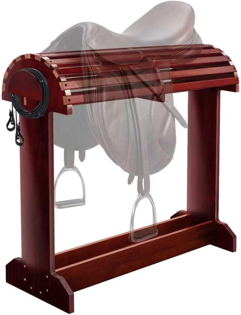 Essenhome Extra-Large Wood Saddle Rack - Non-Abrasive Design, Bridle Rack & Heavy-Heavy Duty Saddle Stand for Equestrian Homes Horse Tack Room Organization 27.6"x11.8"x27.9" (Mahogany)