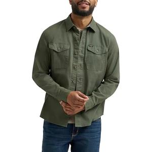 Wrangler Men's Long Sleeve Shirt, Thyme (Twill), Large