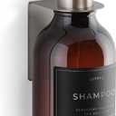 Shower Shampoo Dispenser Wall Mounted Refillable 16.9 oz Amber Bottle with Stainless Steel Pump & No-Drill Adhesive Holder Soap Dispenser for Bathroom (1 X Amber/Silver)