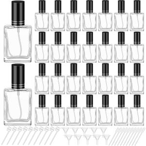 Domensi 30 Pcs 10/15/30/50 ml Glass Perfume Bottles Mini Glass Empty Spray Atomizer Bottles Bulk Refillable Perfume Dispenser Container with Pump Tool for Travel Skin Care (30 ml,Black)