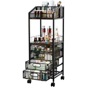 HapiRm Makeup Organizer Storage Cart - Floor Skincare Make Up Storage with 4 Drawers, Rolling Makeup Cart Vanity Organizer Cosmetics Display Cases Holder for Skin Care Perfume Nail Polish (Espresso)