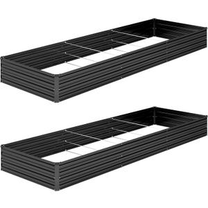 2PCS 12x4x1FT Galvanized Raised Garden Bed Kit,Vegetable Boxes-Rectangle Metal Flower Box,Large Planter Raised Beds Outdoor Garden for Planting,Fruit,Herb-Black