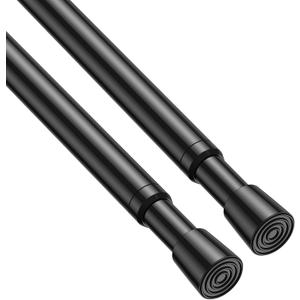 2 Pack Spring Tension Rods 17-38 Inches, 5/8 Inch Diameter Black No Drill Spring Loaded Adjustable Extendable, Small Short Tension Curtain Rod for Windows Kitchen Doorway Closet Cupboard