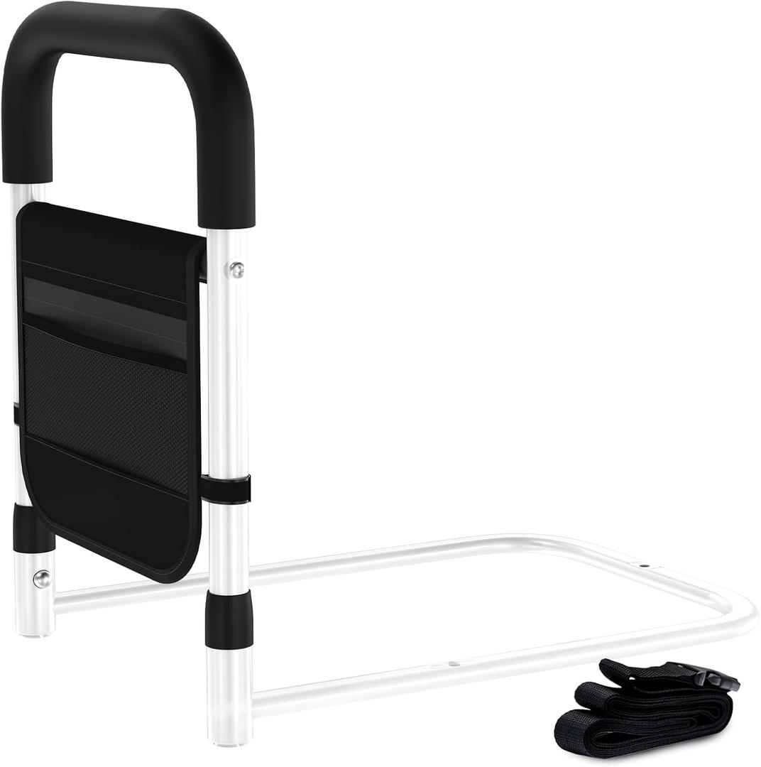 Bed Rails for Elderly Adults Safety  Bed Cane for Seniors, Grab Bar Bed Handrails with Ergonomic Handle & Storage Pocket, 17-Inch Fixed Height, Easy to Assemble, Holds up to 300lbs