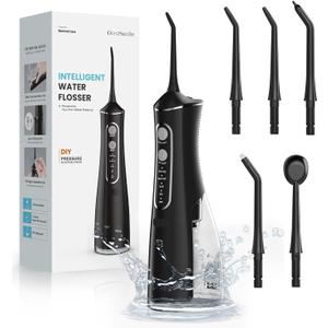 Water Flosser for Teeth Cleaning, 300ML Portable Cordless Oral Irrigator with DIY Strength, 4 Modes, IPX7 Waterproof & 30-Day Battery, 2-Min Smart Timer for Home/Travel Dental Care (Black)