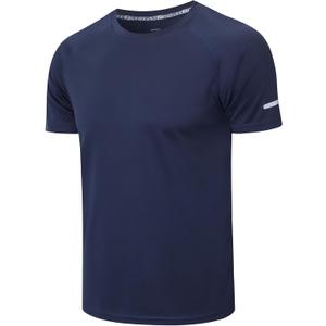 frueo 1 Pack Gym Workout Shirts for Men Quick Dry Moisture Wicking Short Sleeve Mesh Active T-Shirts, 520, Navy, M