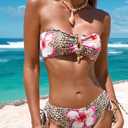ZAFUL Off Shoulder Bikini Set for Women Cutout Tube Top High Leg Tie Side Solid Hipster Swimsuits Leopard Small (S)