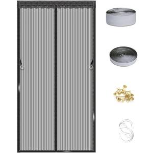Magnetic Screen Door Mesh, Self Sealing Closure No Gap, Anti-Insect Bug Mosquito Magnetic Door Curtain Net Fine Mesh Screen with Side Hook, Black