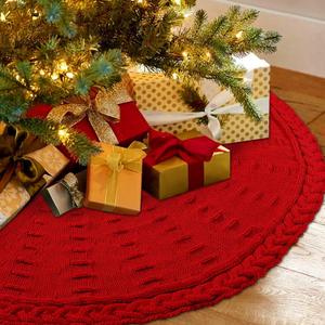 YUJUN 48 Inches Christmas Knitted Tree Skirt Decorations Xmas Large Red Chunky Cable Farmhouse Thick Rustic Tree Skirt for Merry Christmas Tree Holiday Home Party Decoration
