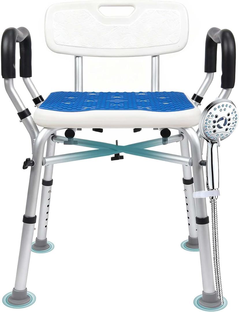 Shower Chair for Inside Shower 500lbs - Bariatric Shower Seat with Arms & Back, 6 Height Adjustment & Reinforced Crossbars for Elderly/Disabled Adults, Blue