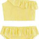 LIZENS Girls Two Piece Swimwear Ruffle Trim 2-12Years Flounce Striped Beach Bathing Suit (3-4T, Yellow)