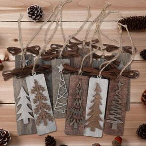 Geelin 12 Pcs Rustic Christmas Wooden Ornaments for Tree Grays and Browns Vintage Wood Christmas Tree Decorations 5.1 x 1.6 x 0.4 in Winter Xmas Farmhouse Hanging Ornaments for Wreath Party Decor