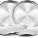 4-Piece Stainless Steel Plates 8 Inch 304(18/8) Metal Round Dinner Plate Kids Toddlers Dishes for Serving Dishwasher Safe