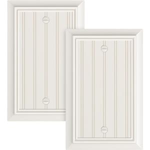 2-Pack Classic Beadboard Single Blank Wall Plate, Durable Natural Bamboo Fiber Wall Plate Cover,Pure White 1 Gang Wall Plate for Unused Outlets/Switches, Corrosion Resistant