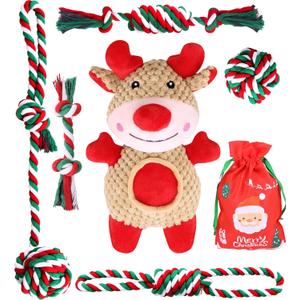Pweituoet Christmas Dog Toys, 6 Pack Dog Rope Toys and Plush Dog Toys/Dog Gifts for Puppy Small Medium Large Dogs