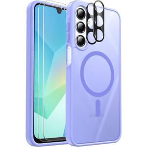 Ezanmull for Samsung Galaxy A16 5G Phone Case Magnetic Shockproof, [Fit for MagSafe] [Glass Screen Protector + Camera Lens Protector] Translucent Anti-Fingerprint (Light Purple)